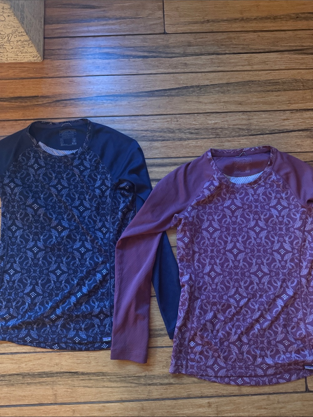 Patagonia Capilene Performance Tees in Navy and Burgundy Women’s Small